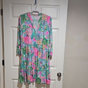 Lilly Pulitzer Floral Mini Dress - Pink, Blue, Green